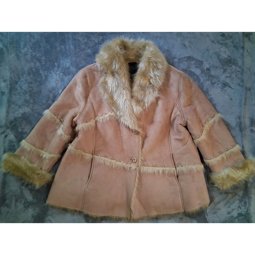 Tally-Ho Outerwear Tan Faux Suede Jacket Coat Women's Size 2X